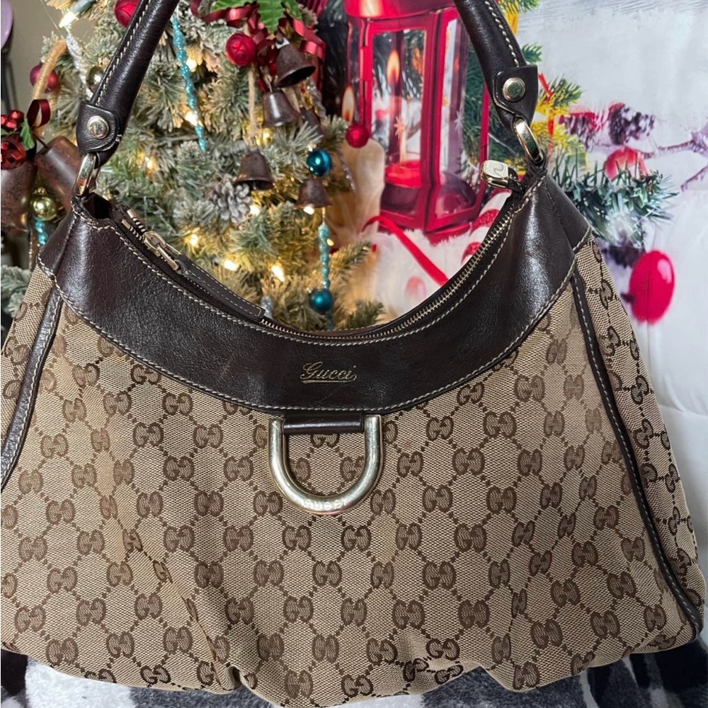 Gucci Tan and Brown Monogram Shoulder Bag